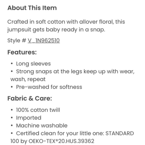 Carter’s Baby Girl Floral Twill Jumpsuit 12 Mos - Picture 9 of 11